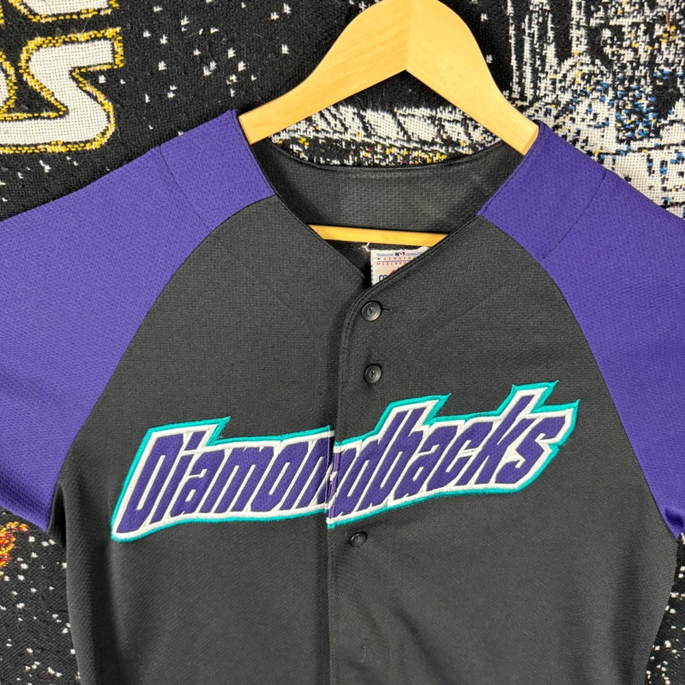 Majestic Arizona Diamondbacks Jersey Vintage MLB Black Purple Button Up Large